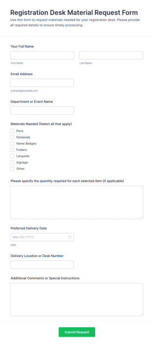 Registration Desk Material Request Form Template