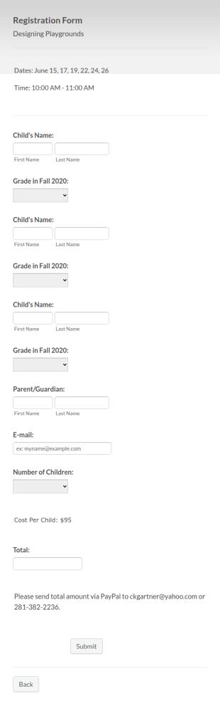 Registration For Designing Playgrounds Form Template