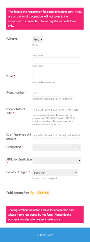 Registration For Participant With Paper International Symposium On LAPAN IPB Satellite (LISAT) Form Template