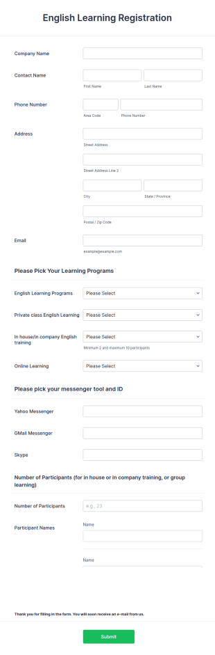 Registration Form English Learning Programs