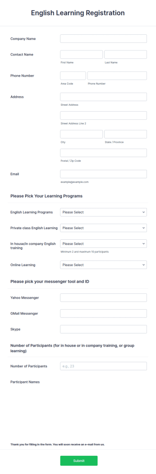 Registration Form English Learning Programs