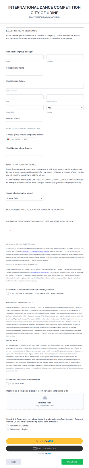 International Dance Competition Registration Form Template
