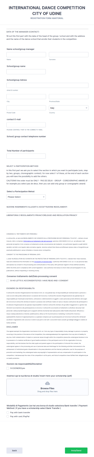 International Dance Competition Registration Form Template