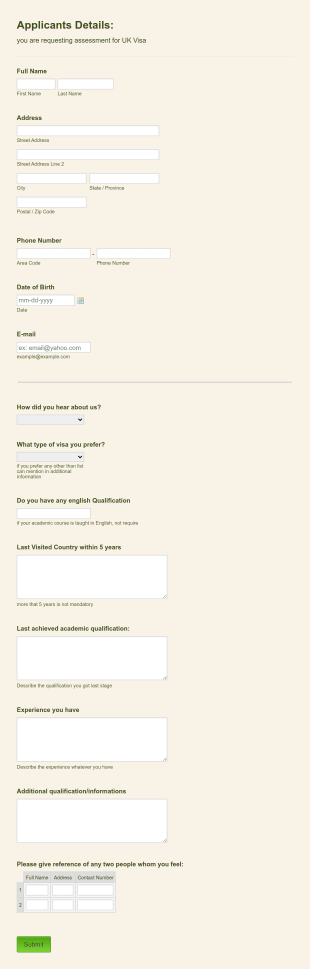 Registration Form (Information Query Only) Form Template