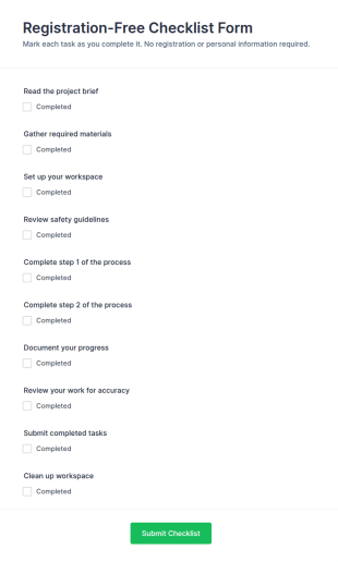Registration Free Checklist Form Template