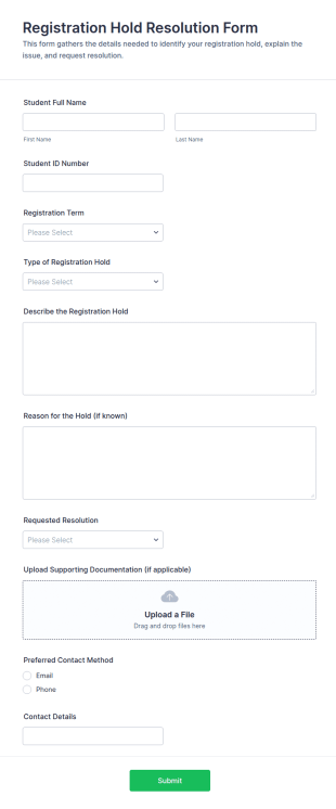 Registration Hold Resolution Form Template