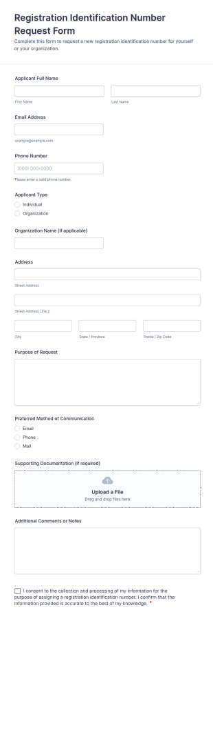 Registration Identification Number Request Form Template