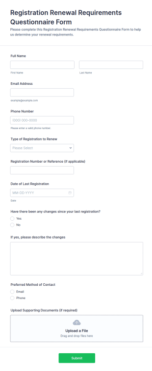 Registration Renewal Requirements Form Template