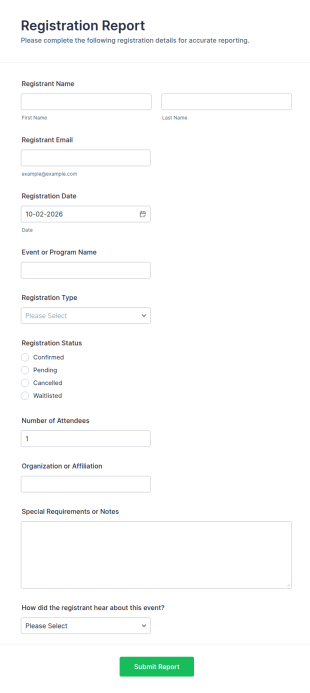 Registration Report Form Template