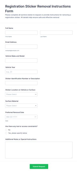 Registration Sticker Removal Instructions Form Template