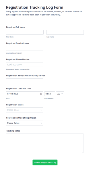 Registration Tracking Log Form Template