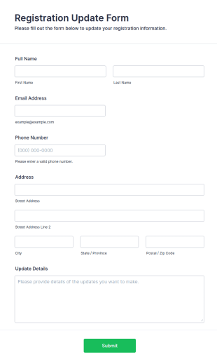 Registration Update Form Template