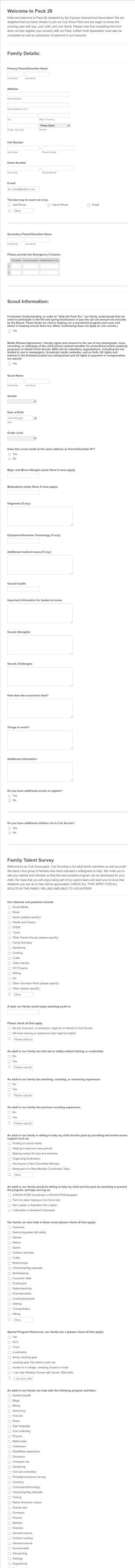 Registration For Cub Scouts Form Template