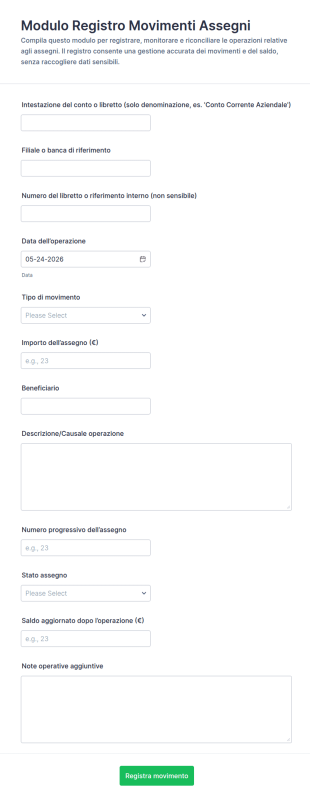Registratore Di Assegni Contabili Modulo