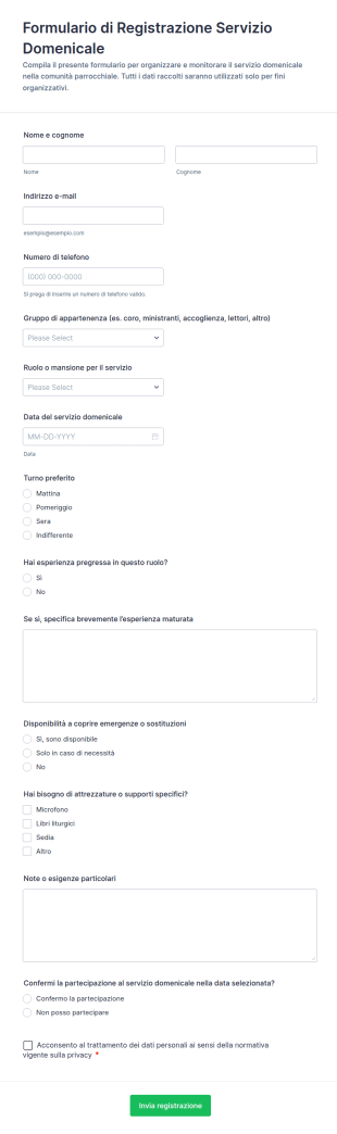 Registrazione Del Servizio Domenicale Form