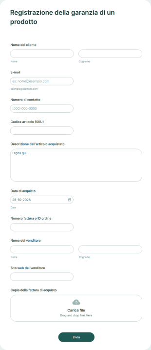 Registrazione Della Garanzia Di Un Prodotto