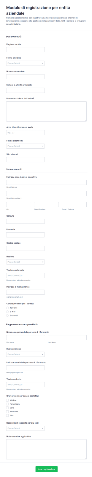 Registrazione Impresa Form