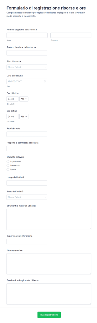 Registrazione Risorse E Ore