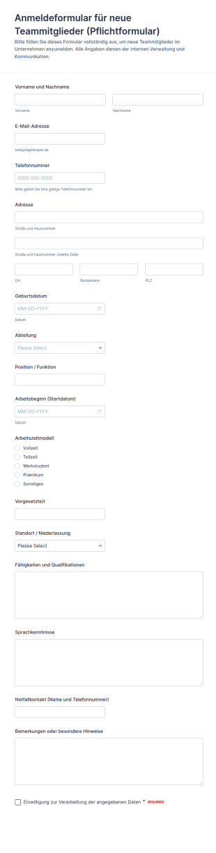 Registrierung Als Teammitglied Formular
