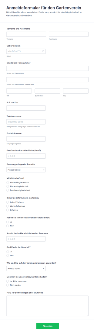 Registrierung Für Den Gartenverein