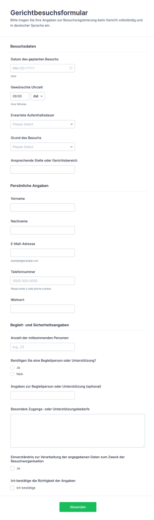 Registrierung Für Den Gerichtsbesuch