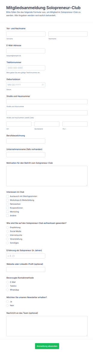 Registrierung Für Den Solopreneur Club