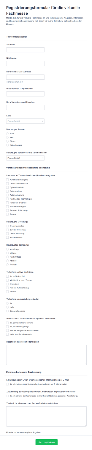 Registrierung Für Die Virtuelle Messe Form