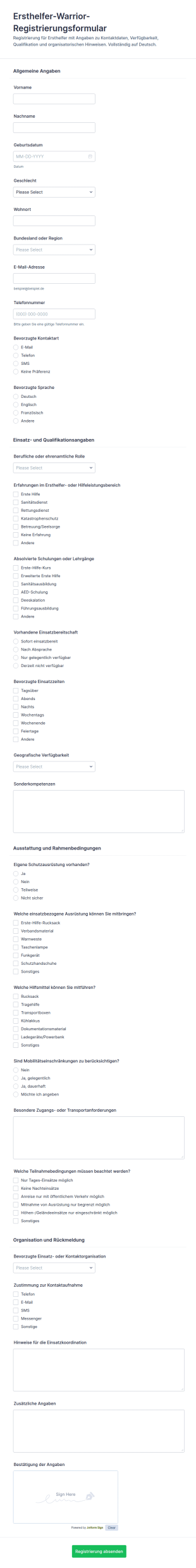 Registrierung Für Erste Hilfe Notfallkräfte