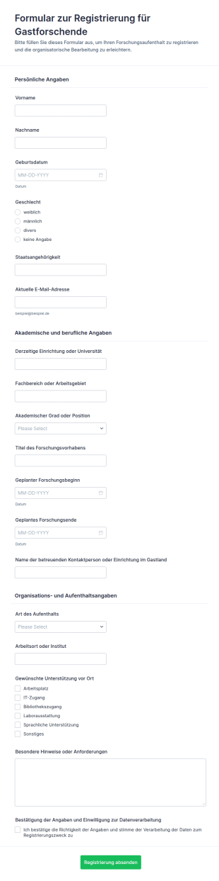 Registrierung Für Gastforschende Formular