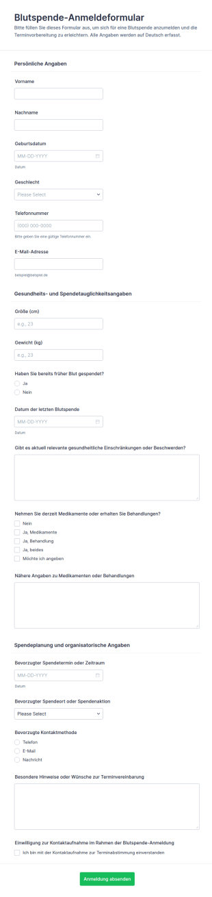 Registrierung Zur Blutspende Form