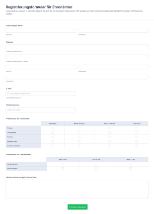 Registrierungsformular Für Ehrenämter Form Template