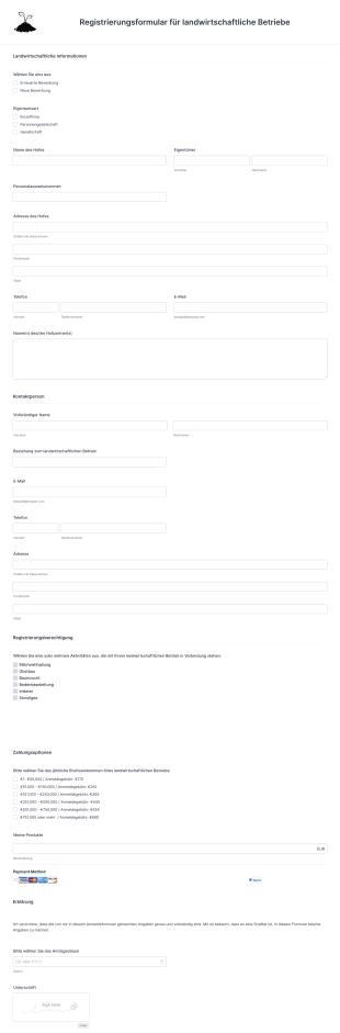Registrierungsformular Für Landwirtschaftliche Betriebe Form Template