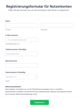 Registrierungsformular Für Nutzerkonten