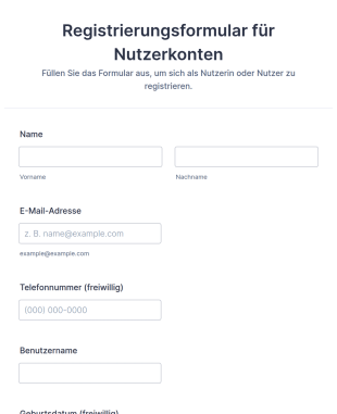Registrierungsformular Für Nutzerkonten