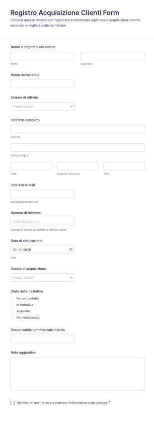 Registro Acquisizione Clienti Form