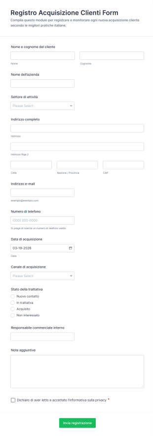Registro Acquisizione Clienti Form