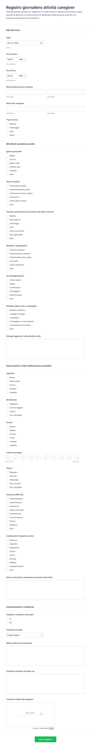 Registro Attività Quotidiane Del Caregiver