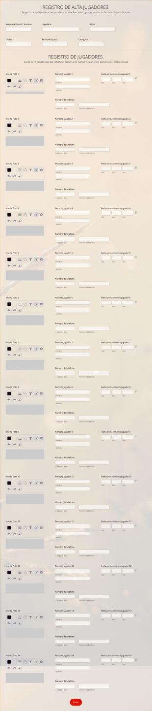 Registro Base Datos Jugadores Equipo Form Template