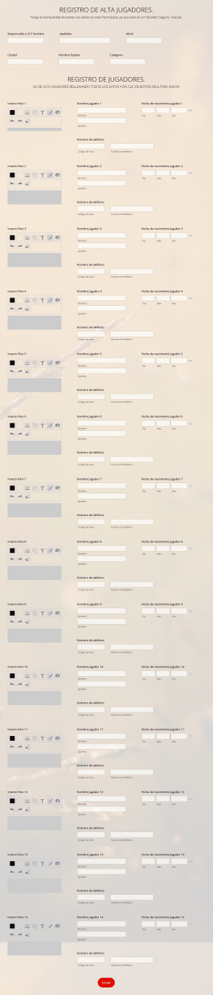 Registro Base Datos Jugadores Equipo