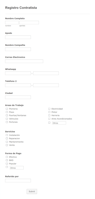 Registro Contratista Form Template