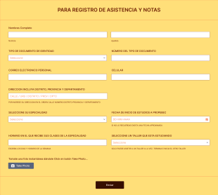 Registro De Alumnos Por Especialidad Con Foto Form Template