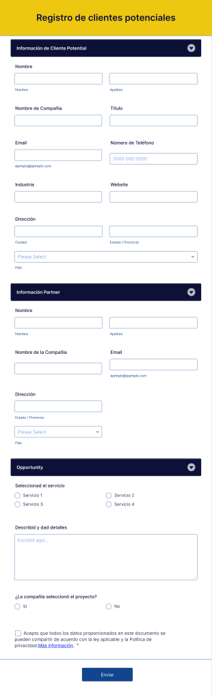 Registro De Clientes Potenciales Form Template