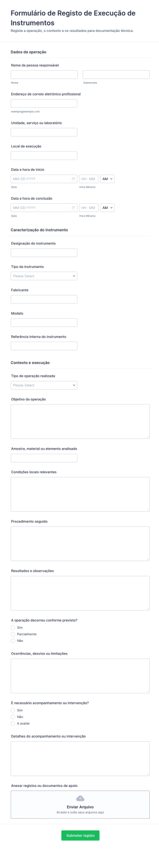 Registro De Dados De Execução De Instrumento