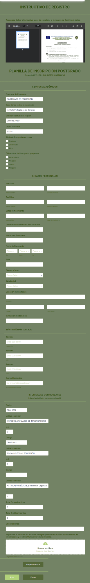 Registro De Datos Estudiantes Cartagena