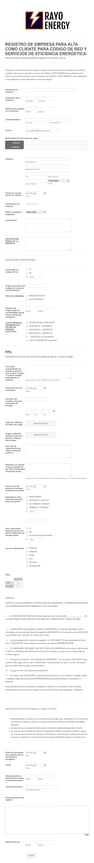 Registro De Empresa Como Cliente De Servicios De Energía Form Template