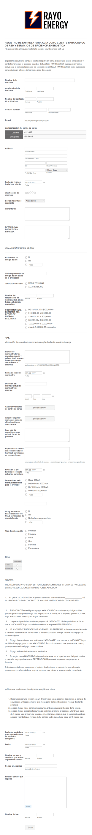 Registro De Empresa Como Cliente De Servicios De Energía