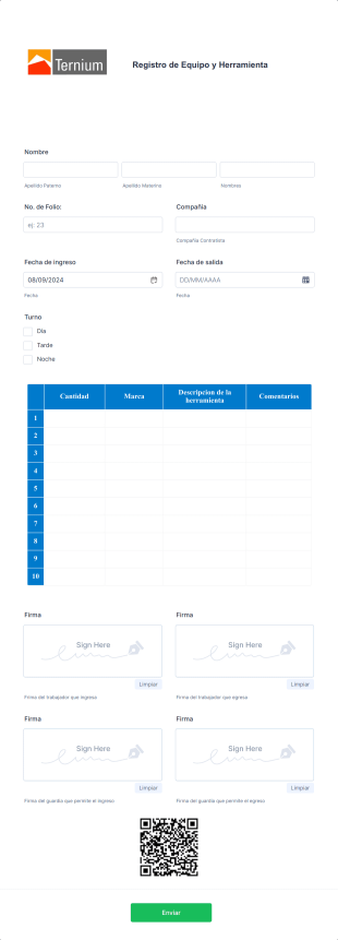 Registro De Equipo Y Herramienta Form Template
