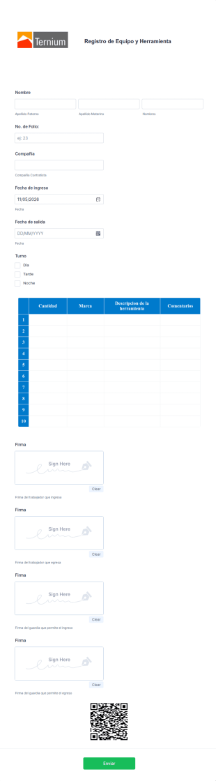 Registro De Equipo Y Herramienta