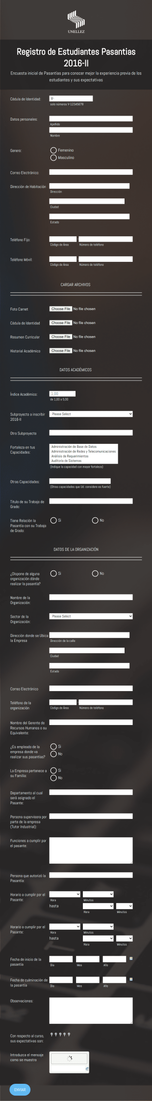 Registro De Estudiantes De Pasantías Form Template