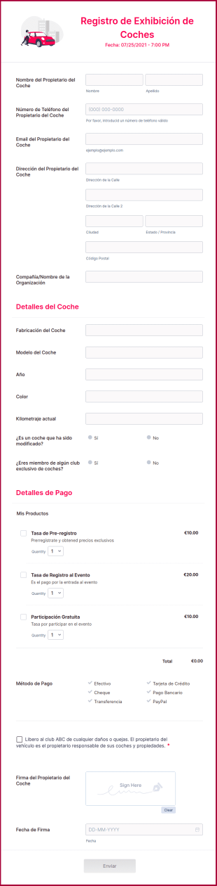 Registro De Exhibición De Coches
